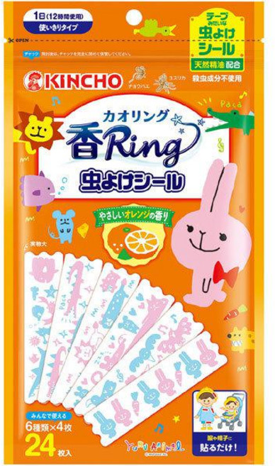 KINCHO 킨초 카오링 방충 모기스티커 유루아니마루 24매입 [방충 모기기피제] (천연정제유 배합 유해살충성분미사용), 1개