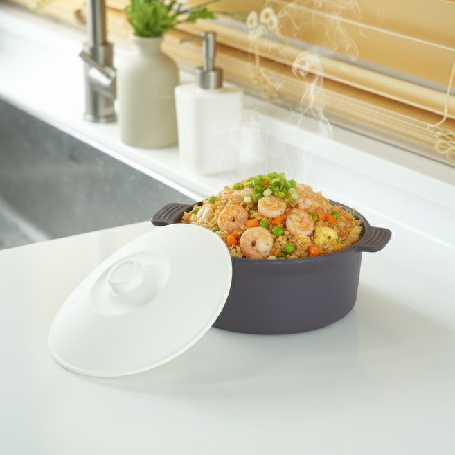 소노리떼 국산 실리콘 계란찜기 원형 대형 1200ml 라면용기, 퍼플그레이 화이트, 1개