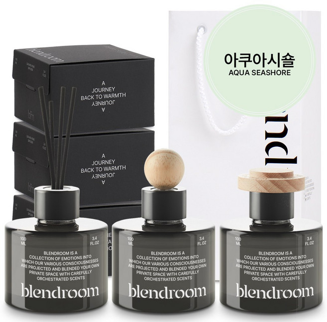 블랜드룸 디퓨저 생일선물 세트 생활용1개+차량용1개+고급형1개+와인쇼핑백, 1개, 생일선물 아쿠아시숄
