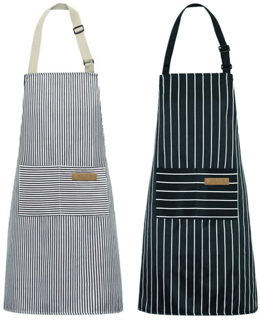 뉴에잇 목걸이형 예쁜 스트라이프 앞치마 2p, 1세트, 블랙 그레이