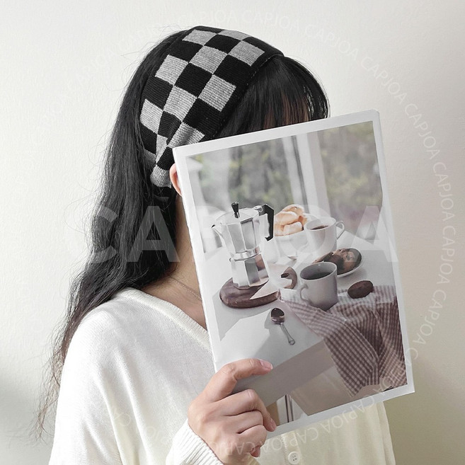 체커보드 헤어밴드 트렌드 와이드 머리띠