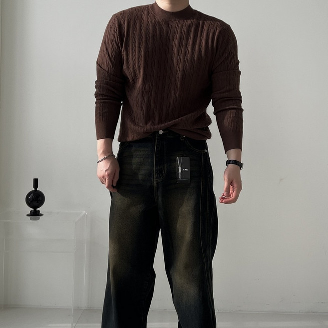 밸류젯 남자 케이블 캐시라이크 꽈배기 니트 긴팔