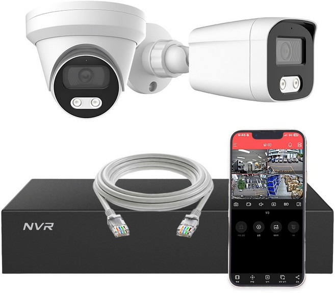 [실내/외] HNTek 800만화소 CCTV 자가설치 세트 저장 하드 미포함, 1개, 실내 1대, 실외 1대 세트(4채널 녹화기+케이블)