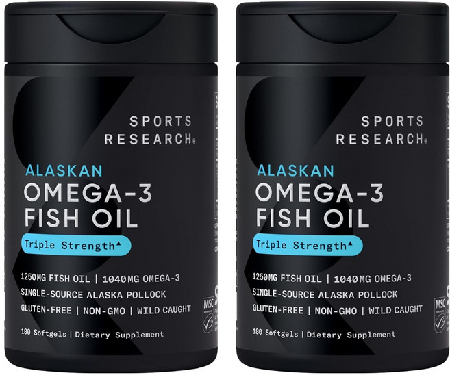 스포츠리서치 1040mg 오메가-3 피쉬 오일 트리플 스트렝스 소프트젤, 180정, 2개