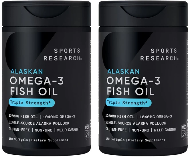 스포츠리서치 1040mg 오메가-3 피쉬 오일 트리플 스트렝스 소프트젤, 180정, 2개 - 쿠팡