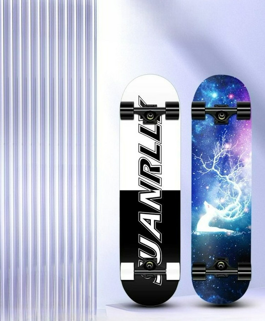 스케이트보드 프로보드 청소년 남녀 초보자 더블 4륜, 1개, 초보자 스트리트 모델 블랙 화이트 초보