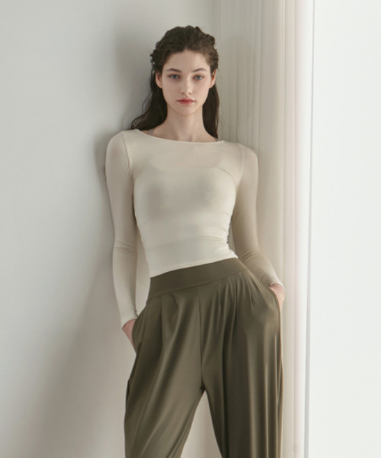 DEVIWEAR 데비웨어 여성 요가복 DEVI-T0082-오트밀 필라테스 롤리 스핀백 롱슬리브 740902