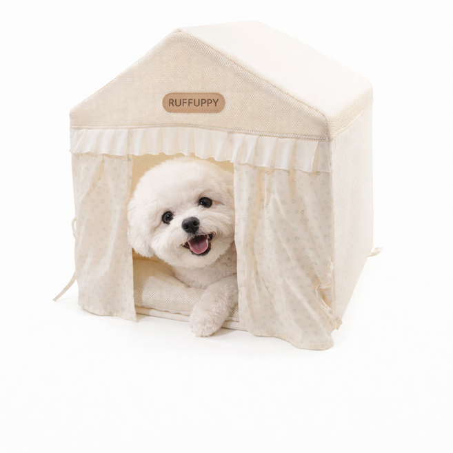펫하우스 강아지 고양이 텐트 쿠션 하우스 숨숨집, 1개, 베이지