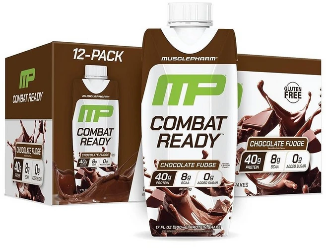 [비식품] MusclePharm 머슬팜 컴뱃 레디 프로틴 40g BCAA 8g 글루타민 8.7g 섬유질 5g 바닐라 아이스크림 500ml 12팩, 머슬팜 초콜릿 - 쿠팡