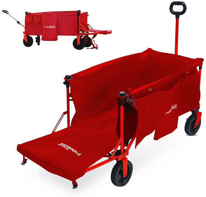 캠프365 파파웨건 스포츠 더뉴 챔프 오프로드 웨건 고무 바퀴 러버 휠 내하중 최대160KG / 상판 롤 테이블 우드 감성 접이식 캠핑 웨건, 챔프 레드에디션(올레드 웨건만), 1개