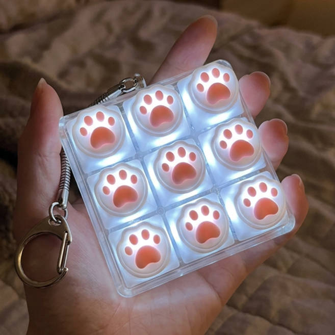 레츠굿 LED 고양이 키캡 키링, 말랑 핑크 9구, 1개