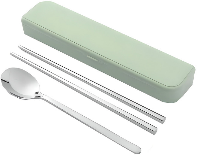 도매토피아 휴대용 수저세트, 그린, 케이스 + 수저 + 실리콘 슬롯, 1세트