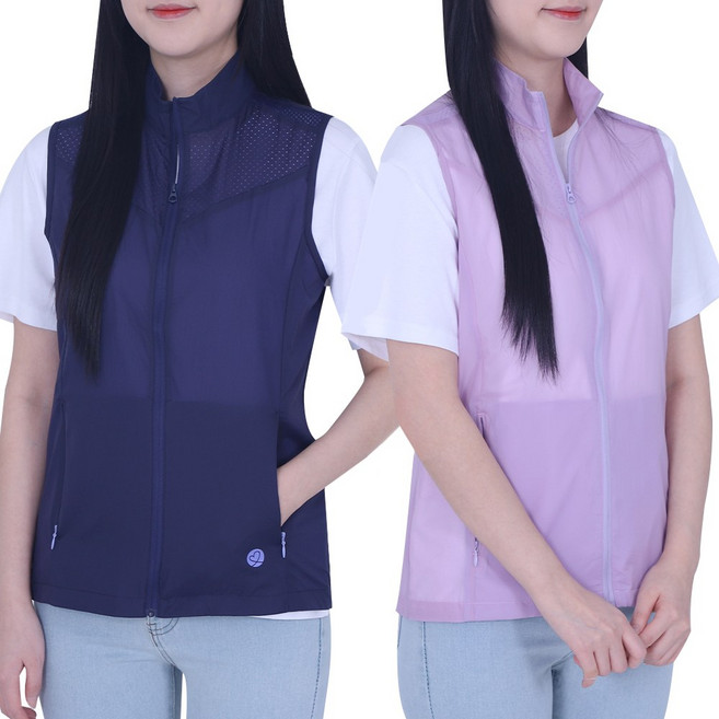 꽃중년 여성 등산조끼 바스락 나일론 메쉬 1+1