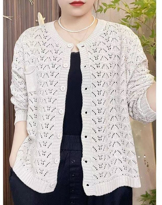 중장년 여성 가디건 빅사이즈 여름 여자 펀칭 니트 가디건 봄 가을 중년 엄마옷 니트 카디건 QXX