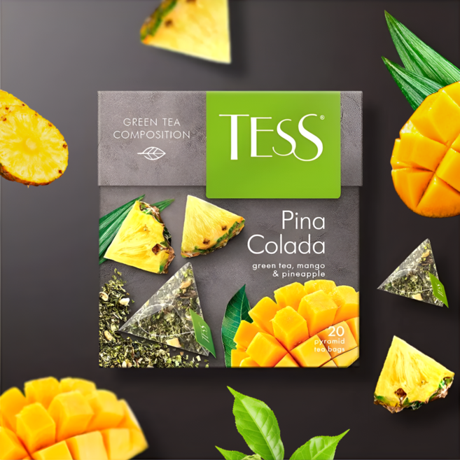 테스 피나 콜라다(파인애플 망고)녹차 삼각티백 유럽 러시아연방 먹거리 홍차, 1개, 20개입, 1.8g
