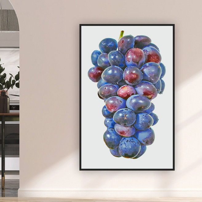 [인메이블] 동상이몽 tv 방영 포도 그림 대형 액자 청포도 적포도 부와다산 캔버스 인테리어 액자, 02.재물복 주렁주렁 적포도, 메탈액자[화이트]