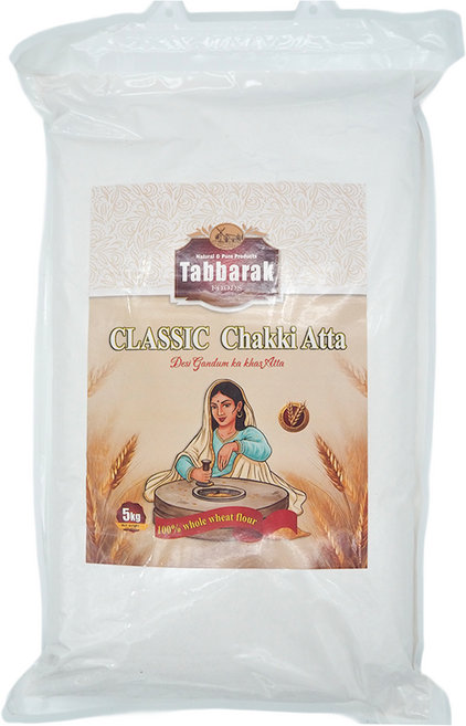 Tabbarak Classic Chakki Atta Whole Wheat Flour 5kg Desi Roti Chapati 통밀가루, 1개