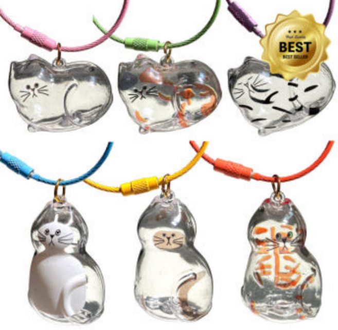 누누마켓 반려묘 고양이 털 유리 캡슐 키링 추억 보관함, 1개, 6. 앉은 노란 고양이