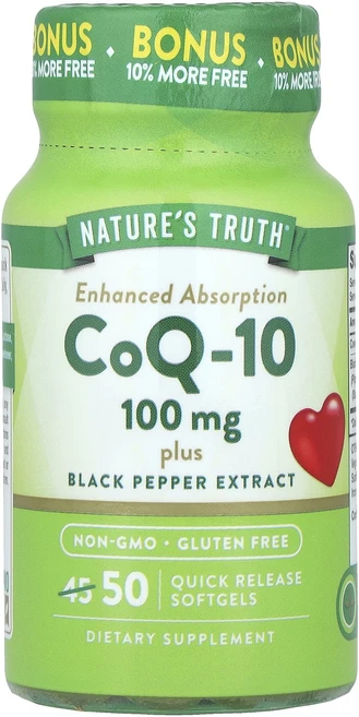 새해 첫좋은선물 Nature's Truth CoQ-10 플러스 흑후추 추출물 흡수력 강화 100mg 속방형 소프트젤 50정 제대로 할인합니다, NaturesTruthCoQ10플러스흑후추추출물흡수력강, 1개 - 쿠팡