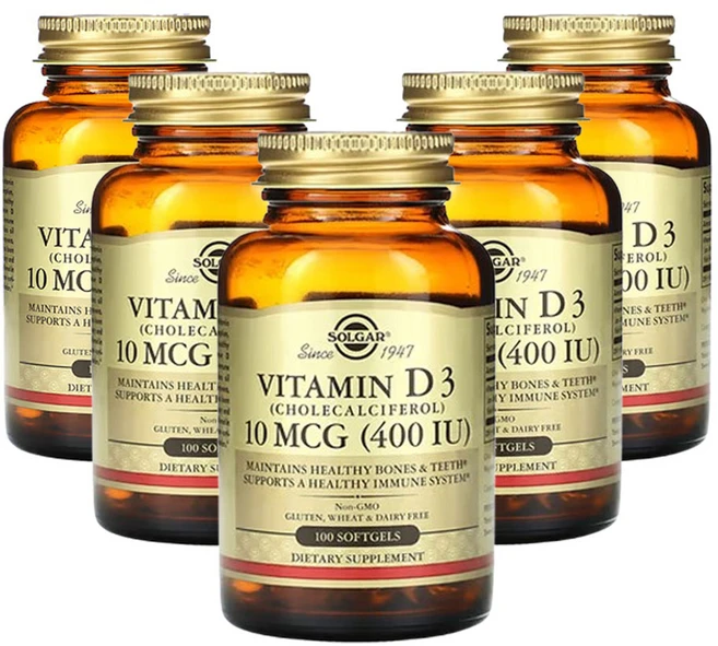 솔가 비타민 D3(콜레칼시페롤) 10mcg(400IU) 100소프트젤, 5개, 100정 - 쿠팡