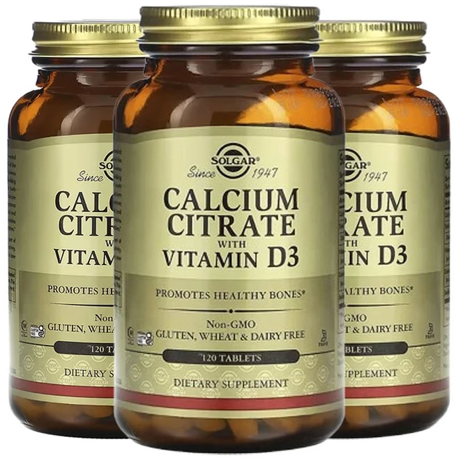 솔가 비타민 D3가 함유된 칼슘 시트레이트, 120정, 3개 - 쿠팡