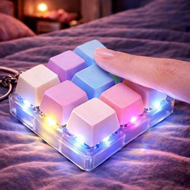 키캡하우스 LED 파스텔 키캡 감성 키링 딸깍이, 1개, 기본 9구