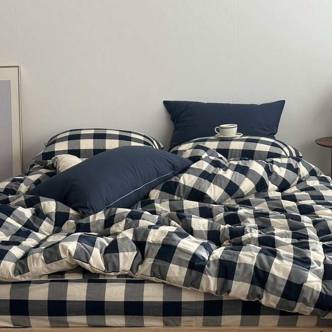 코튼 30수 선염면 사계절 깅엄 체크 차렵이불 제니 순면이불 슈퍼싱글 퀸 킹 호텔침구세트 호텔베딩