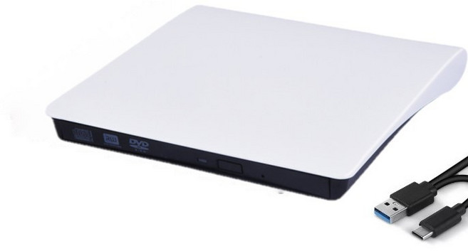 SENHO 外接式CD DVD燒錄機 Type-C USB雙接頭 托盤式設計 白色 免驅動靜音, 1個, 雙接頭托盤式｜白色, 雙接頭托盤式｜白色