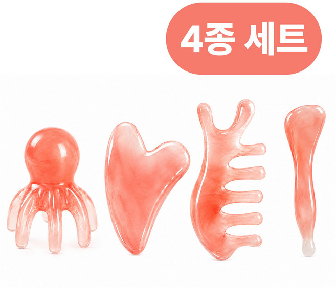 이든무드 괄사 얼굴 두피 전신 마사지기 4종 세트, A 타입 로즈핑크, 1세트