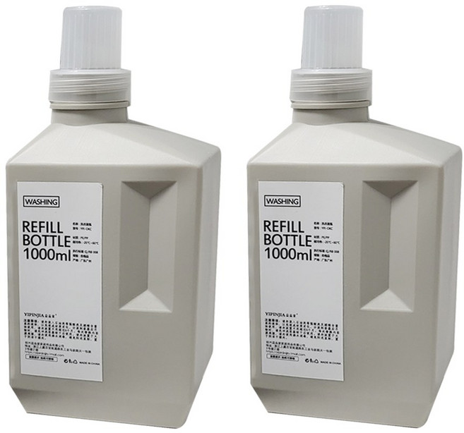 세탁 세제 소분용기 가루 액체 욕실 디스펜서 리필 세제통 2색 1000ml, 그레이 1+1, 2개
