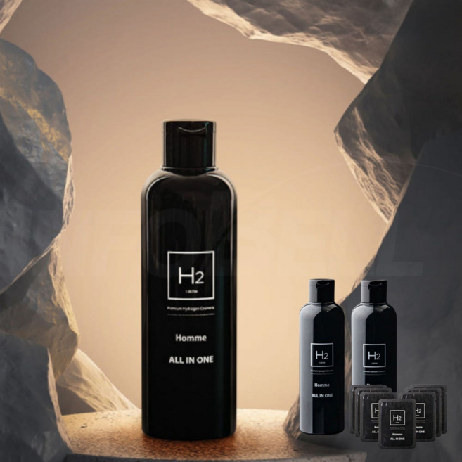 [인포벨 홈쇼핑]H2 옴므 올인원 본품 세트 휴대용 파우치 주름 미백 보습 체취 관리 남성 스킨 로션, 1개