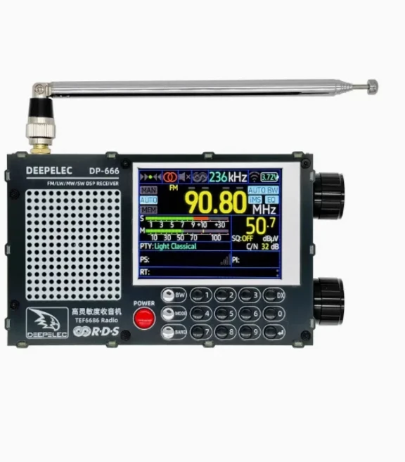 안테나 DP-666 TEF6686 라디오 고감도 풀밴드 FM AM LW MW SW 단파 ESP32 RDS 2.8인치 IPS LCD, 01 Black color