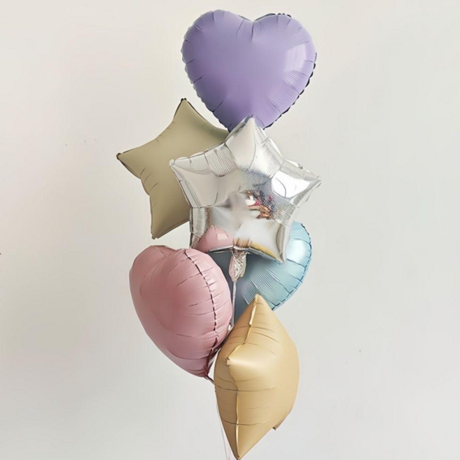 데이지블룸 하트 별 알루미늄 풍선세트 생일파티풍선, 1세트, 하트별