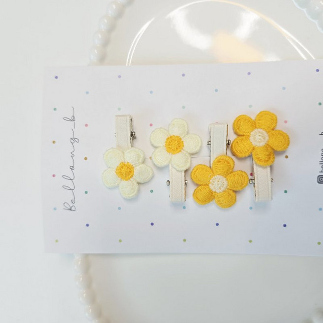 아기 초미니핀 4P 헤어 머리 삔 아기 돌 아이 꽃 자수