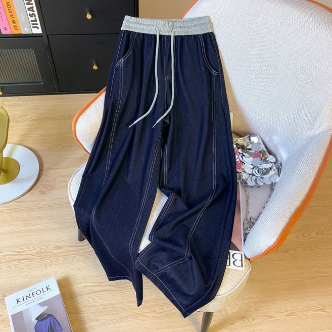 POMTOR 여름 여성 슬랙스 여자 와이드 데님 팬츠 냉장고바지 빅사이즈 쿨 청바지