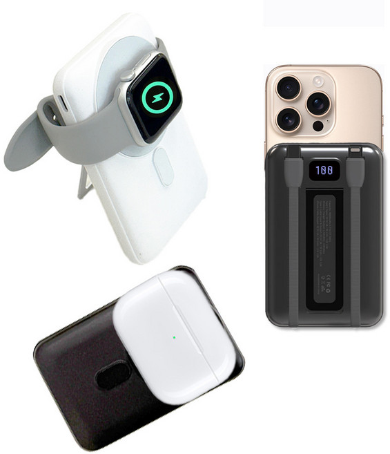 [기내반입] 머레이 스탠드형 대용량 맥세이프 3in1 보조배터리 고속 유/무선충전 갤럭시워치 애플워치 8핀 C타입 10000mAh, 블랙, M-DOC/애플워치