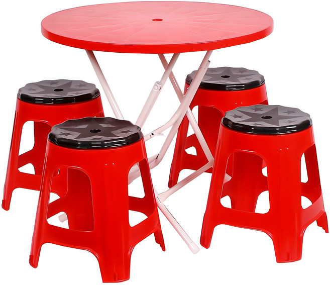 지오리빙 포장마차 테이블 의자 세트, 원형+회전(레드)