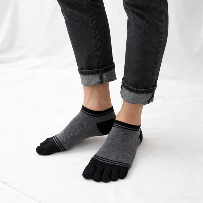 삭스리 남성용 땀이 잘마르는 순면 100% 포인트 줄무늬 발가락 스니커즈 발목 양말 5켤레 세트