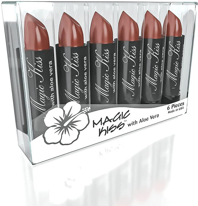 Magic KISS 키스 색상 변경 립스틱 6개 팩 오래 지속되는 영양 입술 모이스처라이저 알로에 베라 PH 리스틱 세트로 마법의 온도 변화 미국산 (핑크), 초콜릿