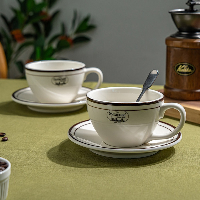 시라쿠스 뉴욕 킹스인 클래식 감성 카페 커피잔, 카페라떼잔(320ml), 2P, 콜라브라운