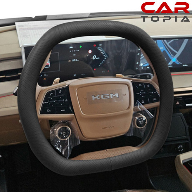 카토피아 KGM 액티언 2세대 전용 쌍D컷 가죽 사각 타공 핸들커버 5컬러, 프리미엄, 블랙