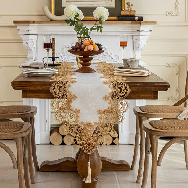 미국식 자수 레이스 테이블보와 테이블 러너, 1개, 40*120, 노란색