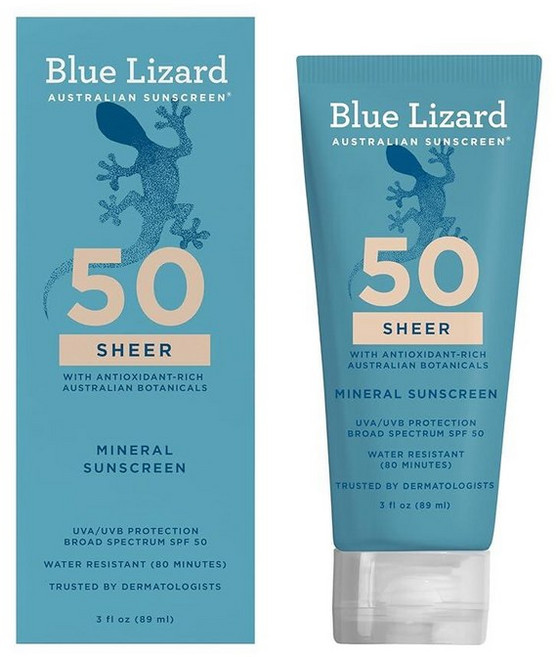 Blue Lizard Sheer Mineral SPF 50 자외선 차단 로션 산화아연 100% 미네랄 포뮬라 호주 데저트 라임과 복숭아로 영양 파라벤 프리 무향 88, 89ml