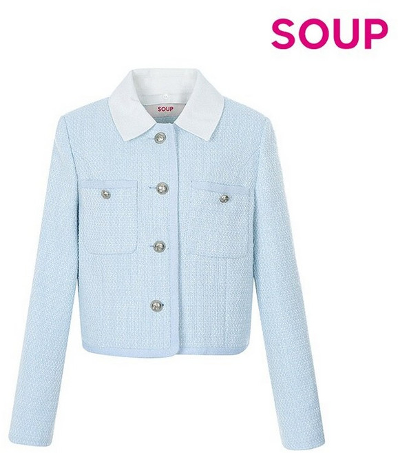 숲 칼라 탈부착 콤비 배색 트위드 재킷 (SA3JKM1)