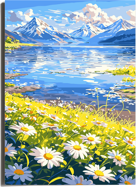 원그리드 DIY 명화그리기 세트 캔버스 유화그리기, 데이지 레이크, 1개