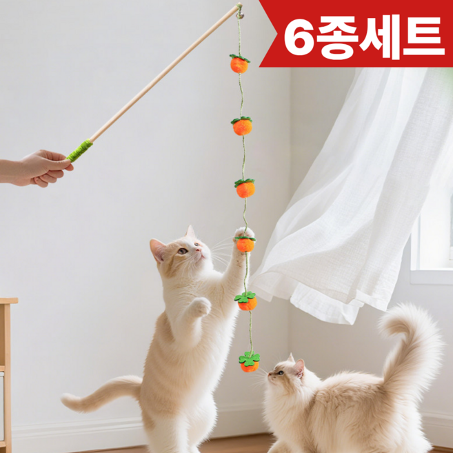 가온펫 방울 고양이 낚시대 장난감 3종 6개 세트, 혼합, 1세트