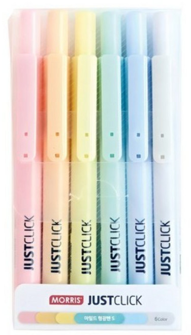 저스트클릭 S 마일드 형광펜 6색 세트, 혼합색상, 1개