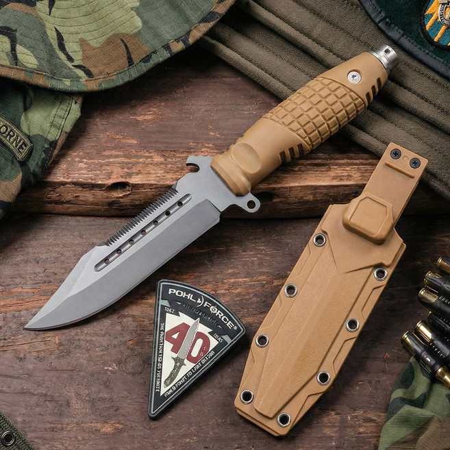 밀리터리 K539 캠핑 나이프 택티컬 픽스드 칼, 브라운, 1개