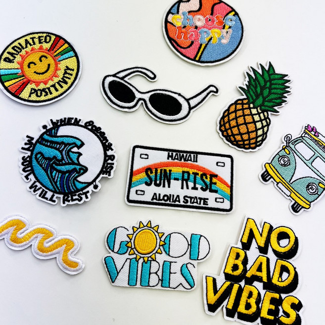 래비 여름 바이브 자수 와펜 패치 10종, 1개