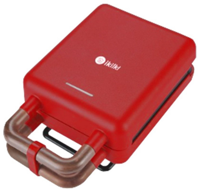 ikiiki伊崎 二合一熱壓吐司機 三明治機 鬆餅機, 【紅色】, 【紅色】